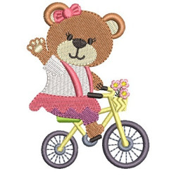Embroidery Design Bear Girl On Bike
