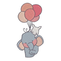 Embroidery Design Elephant With Balloons 2