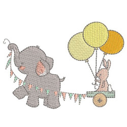 Embroidery Design Elephant With Balloons 3
