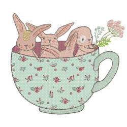 Embroidery Design Bunnies In The Cup 2