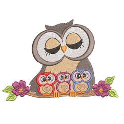 Embroidery Design Mother Owl Of 3 Children