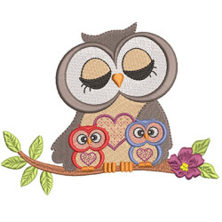 Embroidery Design Mother Owl Of 2 Children