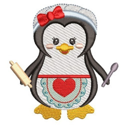 Diseño Para Bordado Pingüino Niña Pinguim Cocinera 1