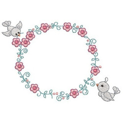 Embroidery Design Floral Frame With Bird