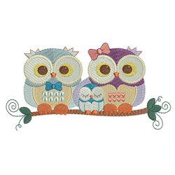 Embroidery Design  Owls Family
