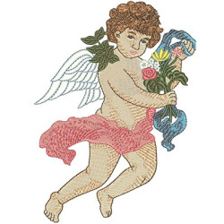 Diseño Para Bordado  ángel Con Flores Arreglo