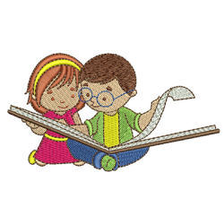 Embroidery Design Children Reading 11 Cm