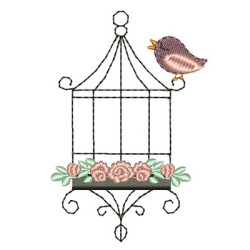 CAGE WITH FLOWERS FINCH