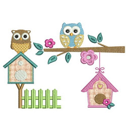 Embroidery Design Owls And Cottages Applied