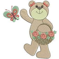 Embroidery Design Bear Girl With Flower Basket