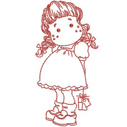 Embroidery Design Girl Redwork 5