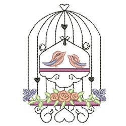 Embroidery Design Cage Couple And Flowers