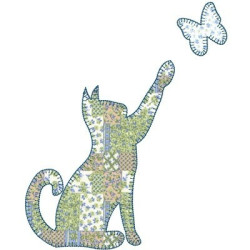 Embroidery Design Cat With Applique Butterfly