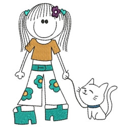 Diseño Para Bordado Muchacha Con Cat Eng