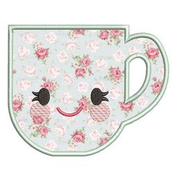 Embroidery Design Cute Cup Applied