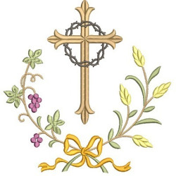 Diseño Para Bordado Marco Trigos Y Uvas Con Cruz