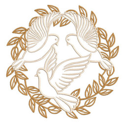 Embroidery Design Medal Folhage With Doves