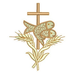 Diseño Para Bordado Eucaristía Peces Trigo Y Cruz