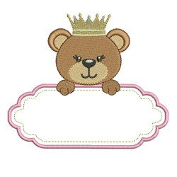Diseño Para Bordado Oso Hembra De Corona Con Marco