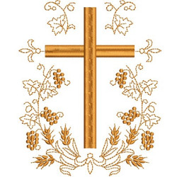 Embroidery Design Cross With Wheat And Grapes 15cm