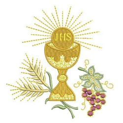 CHALICE WITH GRAPES AND WHEAT AND HOSTS