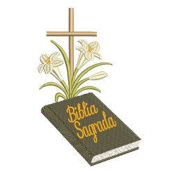 Embroidery Design Sacred Bible Cross And Lilies