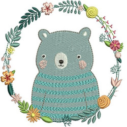 Diseño Para Bordado Oso En El Marco Floral
