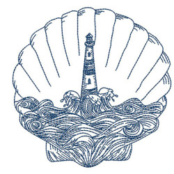 NAUTICAL SHELL WITH LIGHTHOUSE