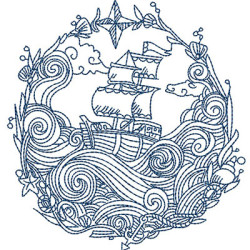 Embroidery Design Sea And Caravel Nautical