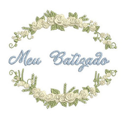 Matriz De Bordado Moldura De Rosas Meu Batizado 3