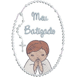 Diseño Para Bordado Mis Batizado Con Rosario Para Niño