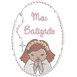 Diseño Para Bordado Mi Bautismo Con Rosario Para Niña