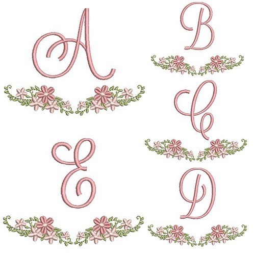 Embroidery Design Pack Of 26 Initials With Floral Design, 10 Cm.